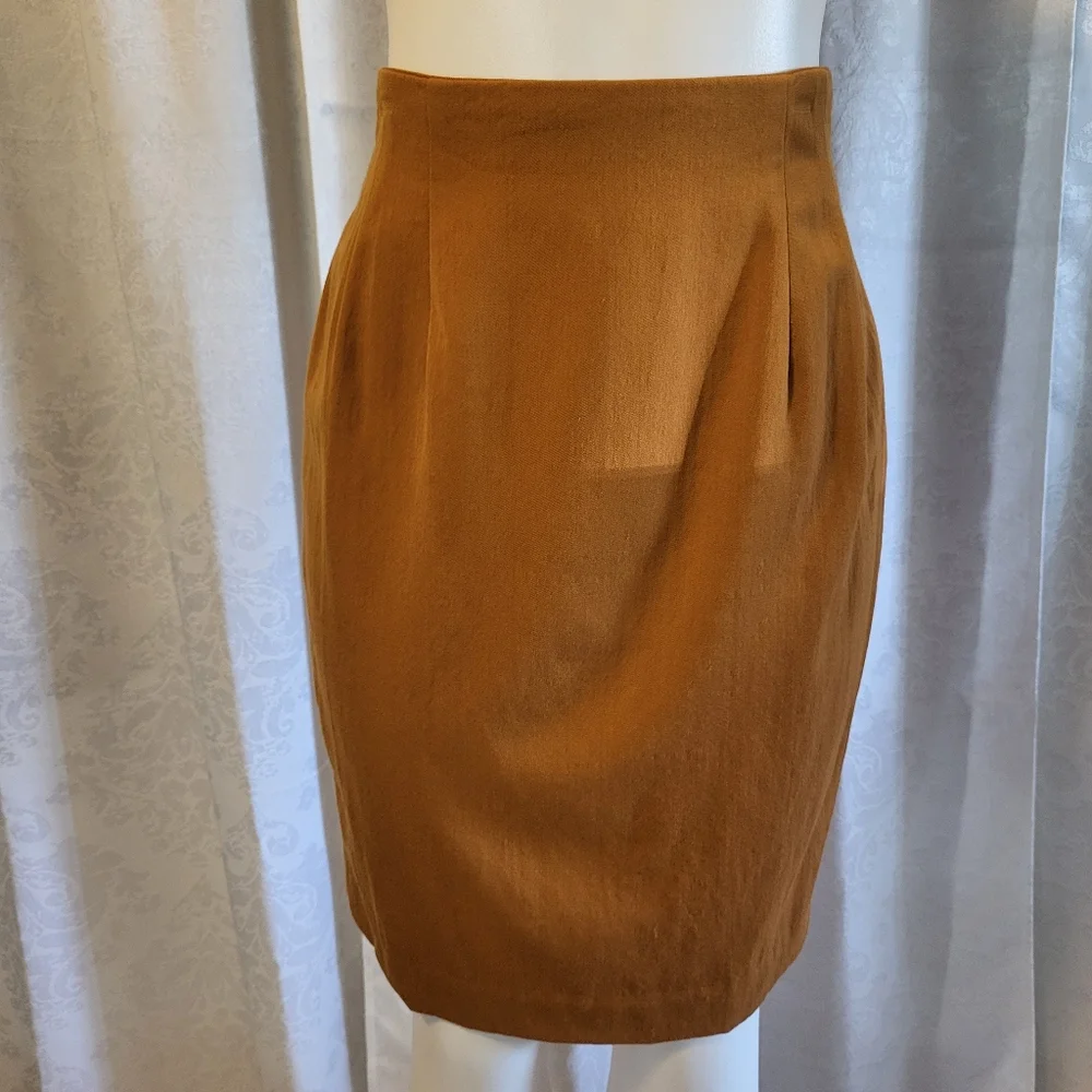 VTG Anthony Michael Women 100% Wool Career Pencil Midi Skirt, Size 8, Yellow